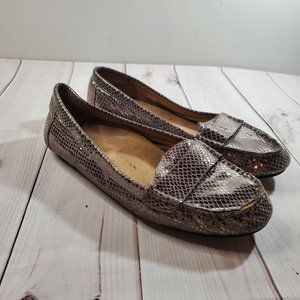 Vionic Flats Loafers 9 Womens Comfort Shoes Silver Gray Metallic Leather Slip On